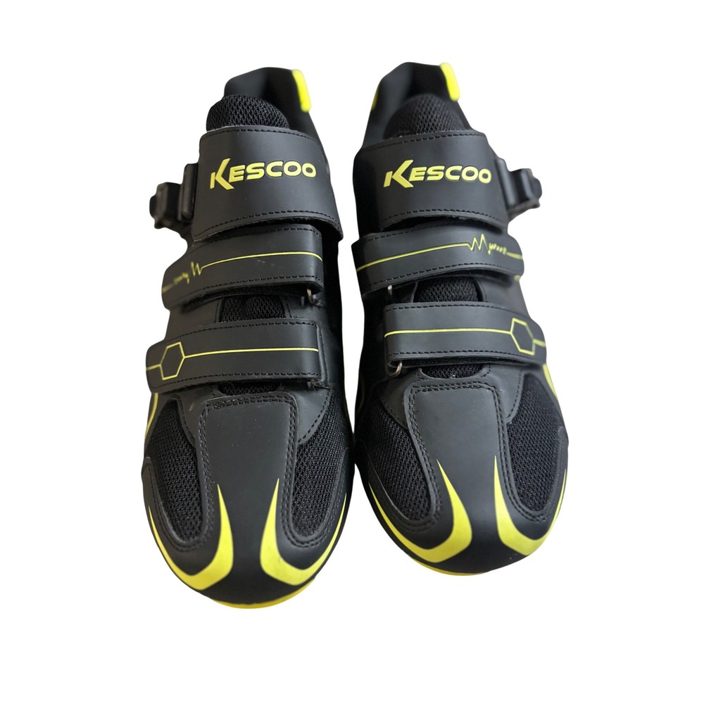 Kescoo Mens Cycling Shoes Black Neon Yellow Look‎ Delta Cleats Size 45 US 11
